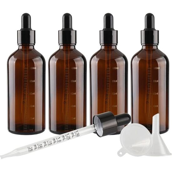 Lot De 4 Flacons Compte-gouttes En Verre Rose 30ml - Avec Pipettes Et Entonnoirs - Pour Huiles Essentielles, Parfums - 13