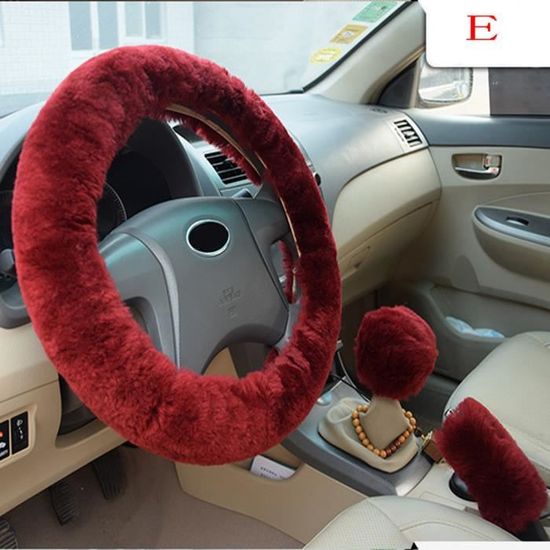 Housse de volant en peluche universelle, 3 pièces/ensemble, avec ceinture  de sécurité, souple et antidérapant, accessoires d'intérieur de voiture  chauds d'hiver - AliExpress