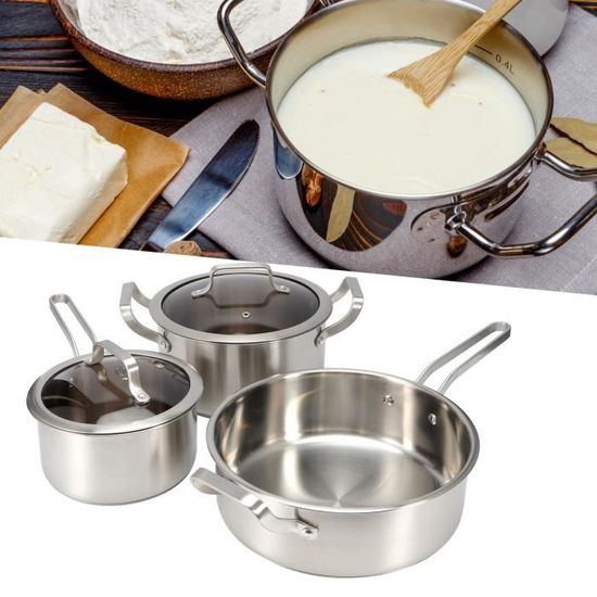 3pcs-set Casserole à Lait Pot de Soupe Poêle à Frire en Acier Inoxydable Fournitures de Cuisine HB010 -JNG