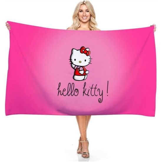 Serviette De Plage Hello Kitty 100% Coton - 70x140 Cm Rose - Idéale Enfants & Ados