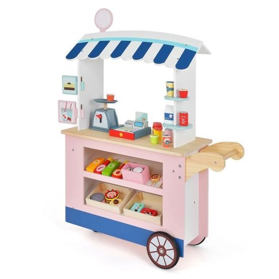 Jeu De La Marchande En Bois - Jeu Imitation Supermarché Enfant - Beige Rose - Jeux d'imitation