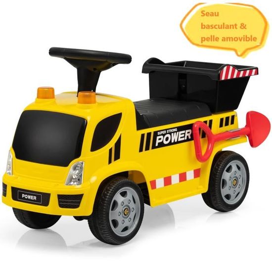 Porteur Enfant Camion BTP DREAMADE avec Pelle Amovible et Effets Sonores Lumineux Jaune et Noir Cdiscount Jeux Jouets