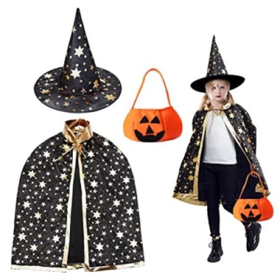 Costume Citrouille Halloween Enfant - Avec Robe, Chapeau Et Sac à Bonbons - Tailles S Et M