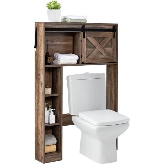Meuble De Rangement Salle De Bain Sur Toilettes | 3 Étages Métal Noir | Porte-Papier Et Crochets | Gain De Place