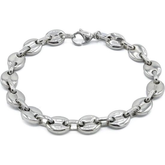 Bracelet Homme/femme En Acier Inoxydable Avec Perles Grains De Café Argenté - 21 Cm