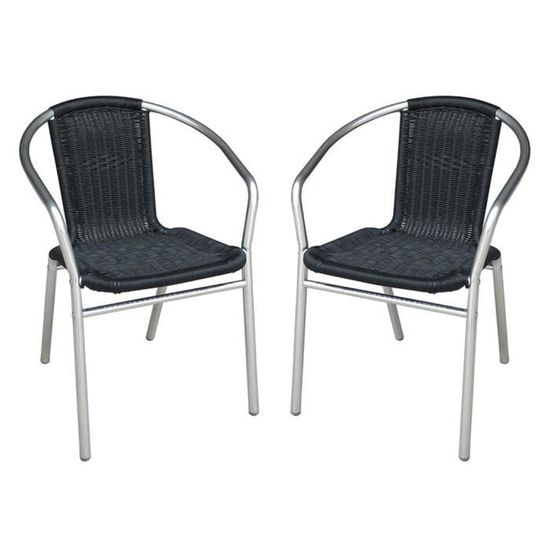 Lot de 2 chaises de jardin en aluminium et résine tressée noire  - FIZZ