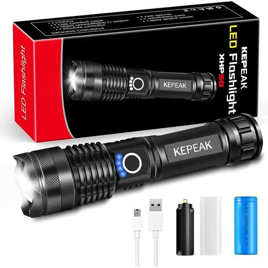 Lampe Torche LED 15000 Lumens,Lampe de Poche Rechargeable,Zoomable