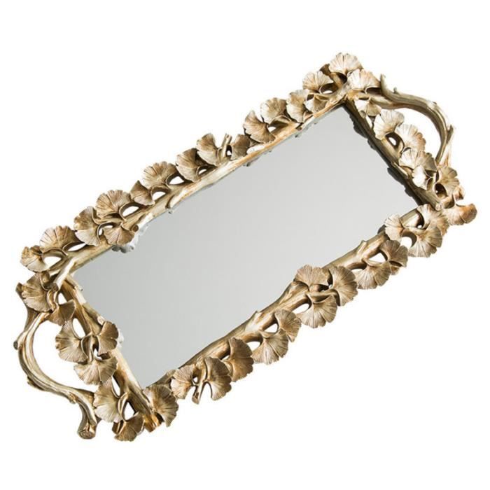 1 Pc Rectangulaire Gingko Feuille Rétro Sculpté Plateau Miroir Thé Fruits Dessert Café Table De Stockage DESHYDRATEUR D ALIMENTS