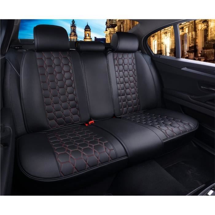 Couvre-Sieges Complet 5 Housses Deluxe Noir Rouge En Cuir Pour Renault Megane Captur ZOE Clio Kadjar Twingo