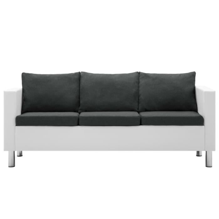 Canapé droit fixe à 3 places Faux cuir Blanc et gris foncé
