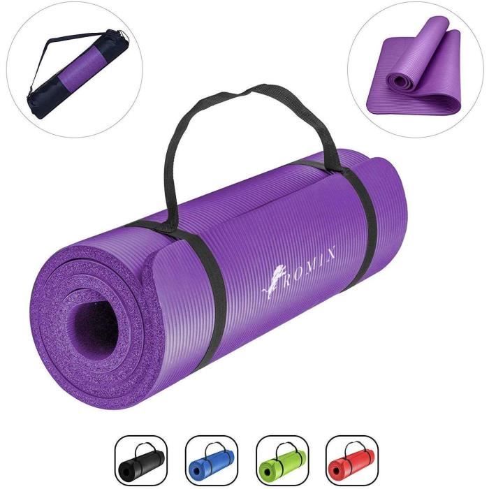ROMIX Tapis Yoga, 10MM Epais Anti-dérapant Écologique Gymnastique Yoga Mat avec Sac de Transport et Sangle, Premium Non Toxique Fitn