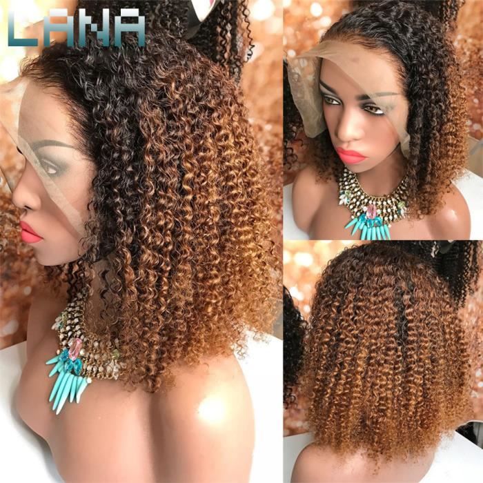 Afro Kinky Curly Perruque 14-Lace Front Wigs 1b-30 Ombre cheveux humains