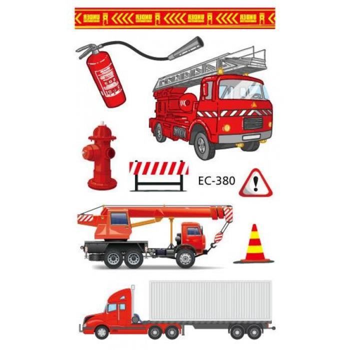 Tatouage Temporaire, Couleurs mélangées, imperméable l'eau faux camion pompier dessin animé voiture enfants Flash Tatto enfant