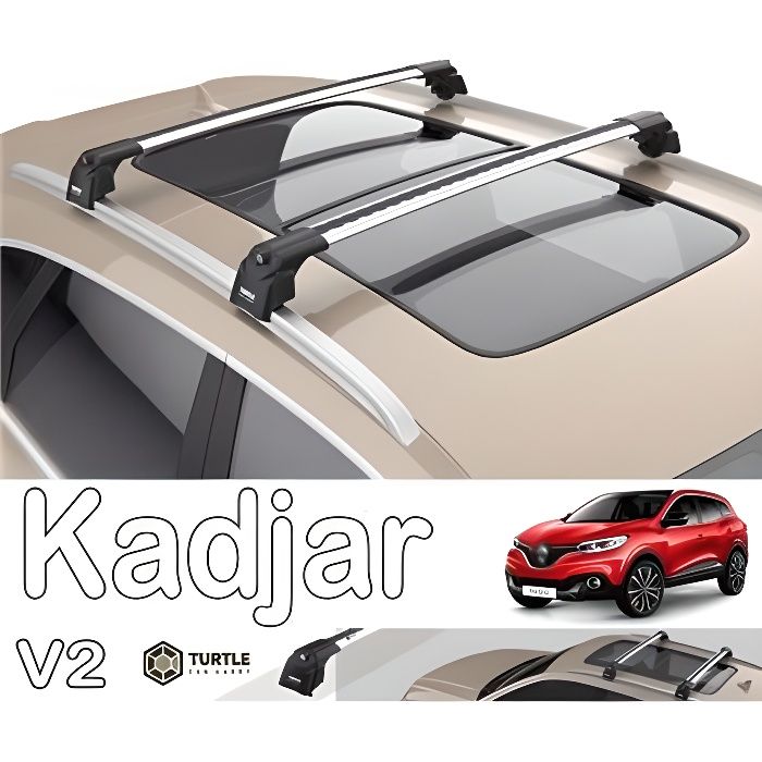 Barres de toit pour Renault Kadjar 2015> transversales, alu (le jeu de 2) série Turtle V2 avec serrures