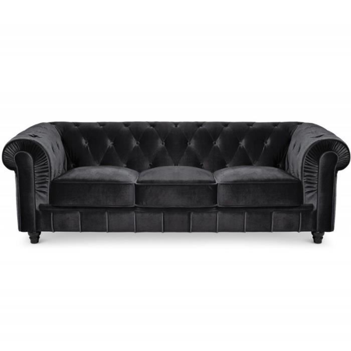 Canapé Chesterfield 3 places - Velours Noir