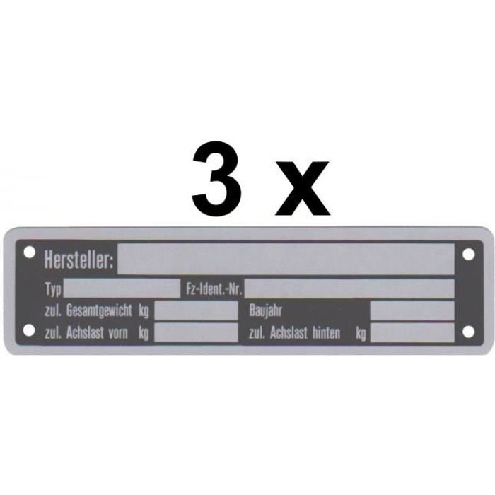3 x Plaque signalétique vierge Remorque neutre - Vers 5