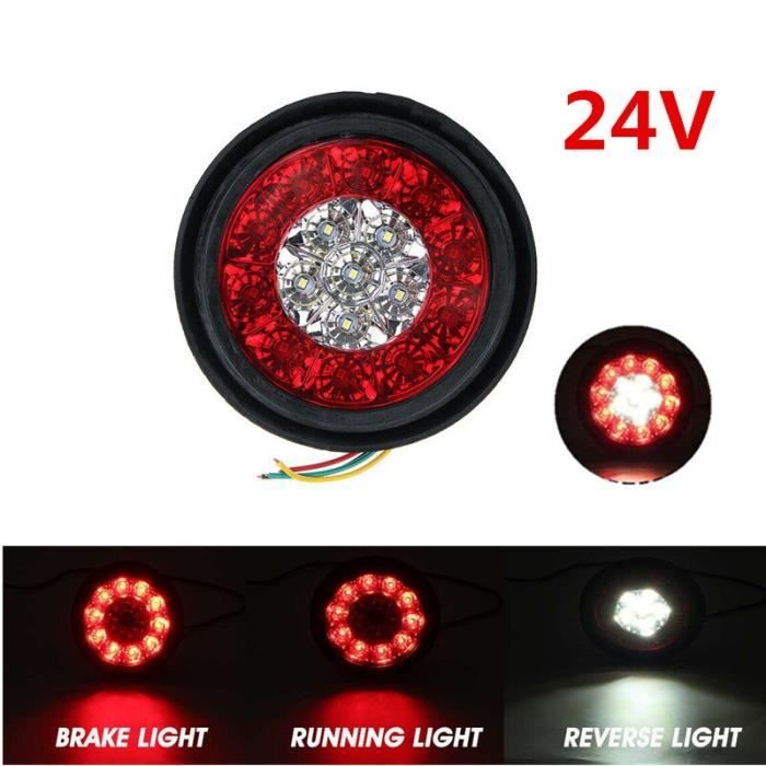 1pc 24V Red White -Feu arrière rond LED ambre rouge 16LED 12V-24V, feu de Stop et marche arrière pour voiture camion remorque