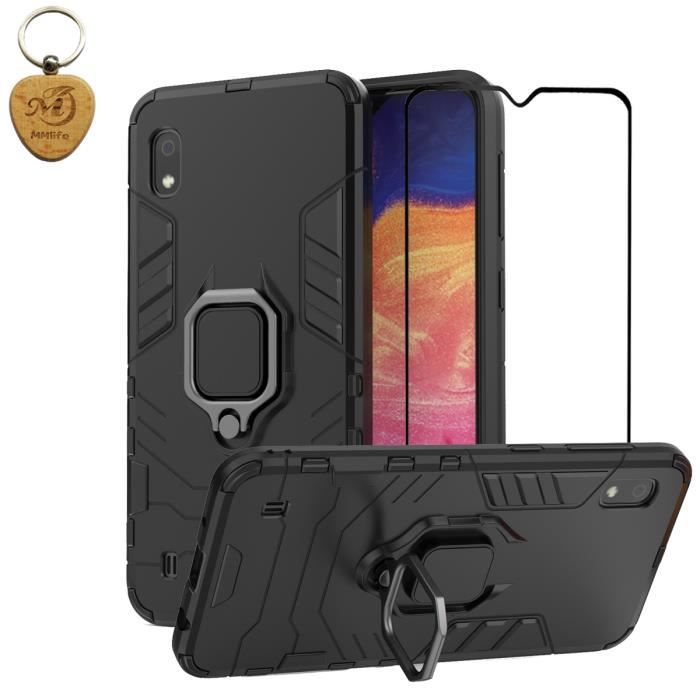 Pour Samsung Galaxy A10 Coque et Verre Trempé [2 pièces], Double Couche Anti-Rayure Rigide Cas, Noir