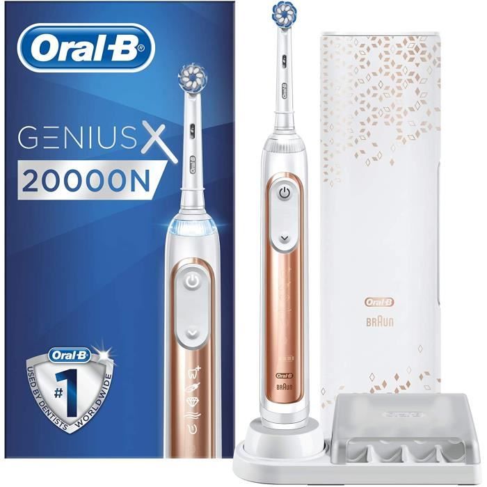 Oral-B Genius X - 20000N, Brosse à Dents Électrique Rechargeable, 1 Manche Premium Or Rose avec Intelligence Artificielle, 1 Brosset