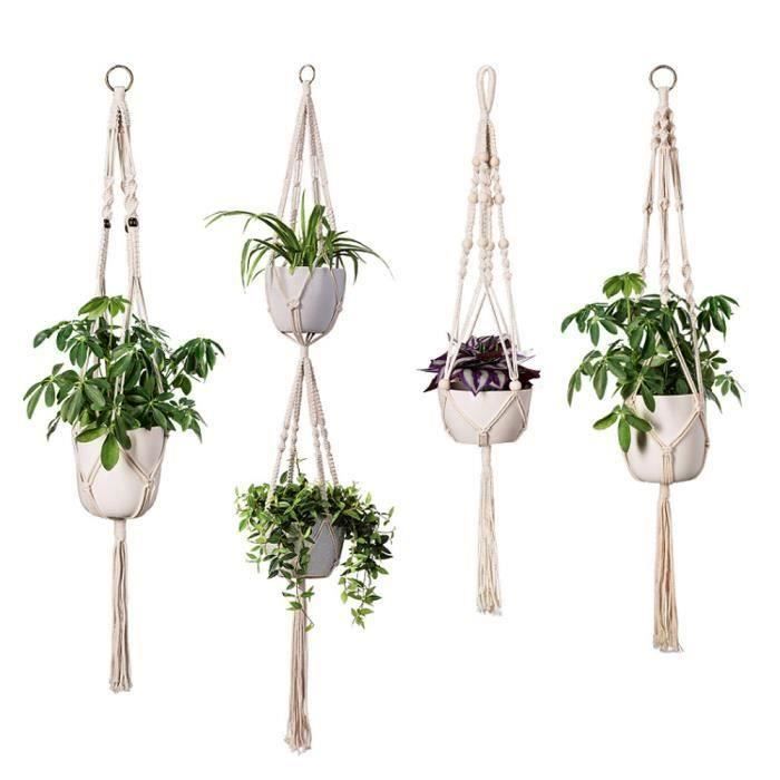 4PCS Cintres pour plantes en macramé - Porte-plante pour plantes d'intérieur suspendues à la main - Boho Home Decor