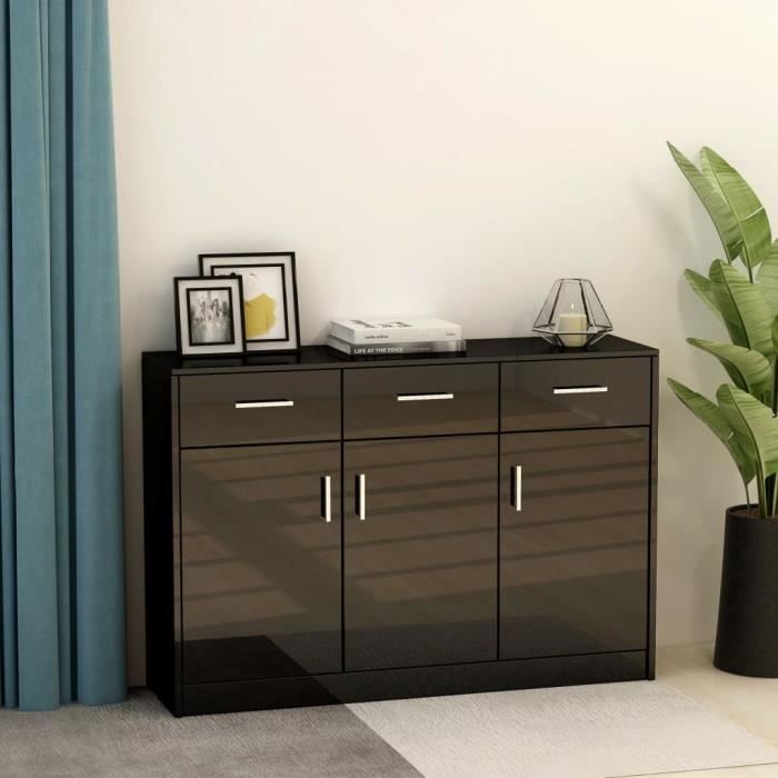 vidaXL Buffet Noir brillant 110x34x75 cm Aggloméré