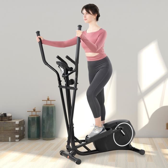 GEARSTONE Vélo Elliptique Vélo d’exercice avec 8 Niveaux de Résistance avec écran LCD Idéal pour Fitness Domicile Noir Blanc