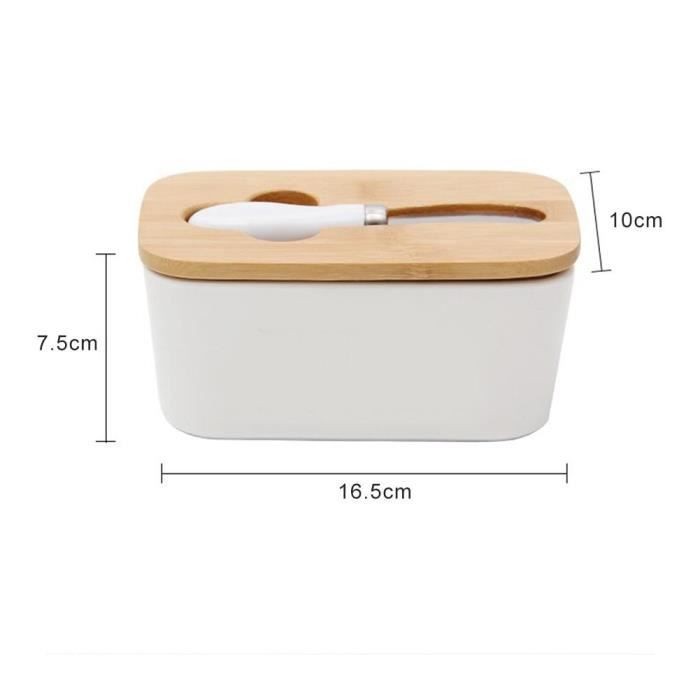 Plateau,Boîte à beurre en céramique scellée De style nordique, couvercle en bois pour tableau blanc - Type 16.5x10x7.5cm #B