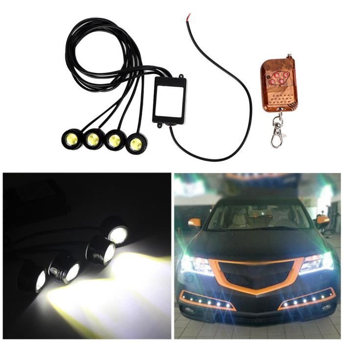 Drfeify clignotants DRL 12V 6W 4in1 LED Eagle Eye lampe stroboscopique d'urgence sans fil DRL télécommande feux de jour (16 modes