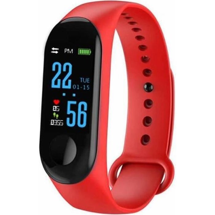 M3 Bracelet Connecté Étanche Fitness tracker pression artérielle moniteur de fréquence cardiaque - Rouge