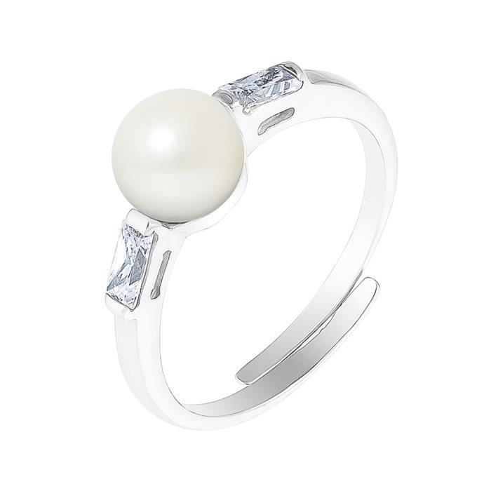PERLINEA Bague Argent 925° et Perle de Culture Oxydes de Zirconium : Femme
