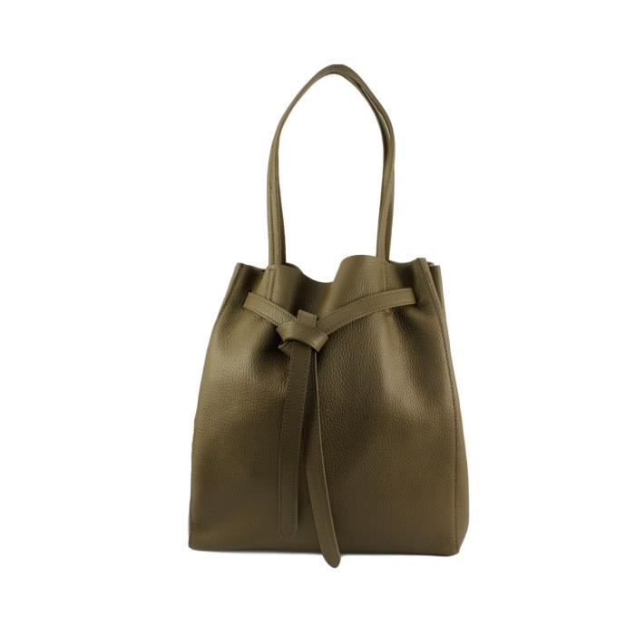 Sac cabas cuir Pizzy Italie - Couleur:Taupe Fonc&#2013265923