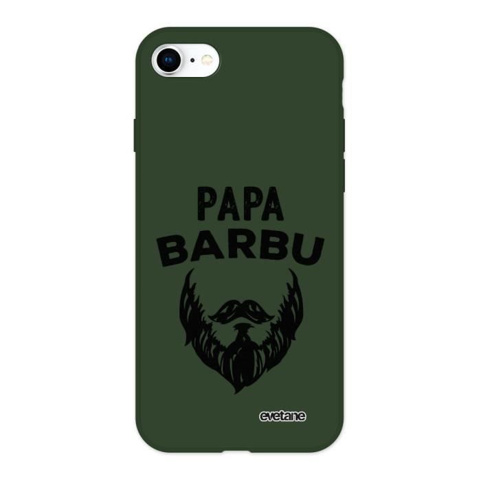 Coque iPhone 7/8 Silicone Liquide Douce vert caki Papa Barbu Ecriture Tendance et Design Evetane