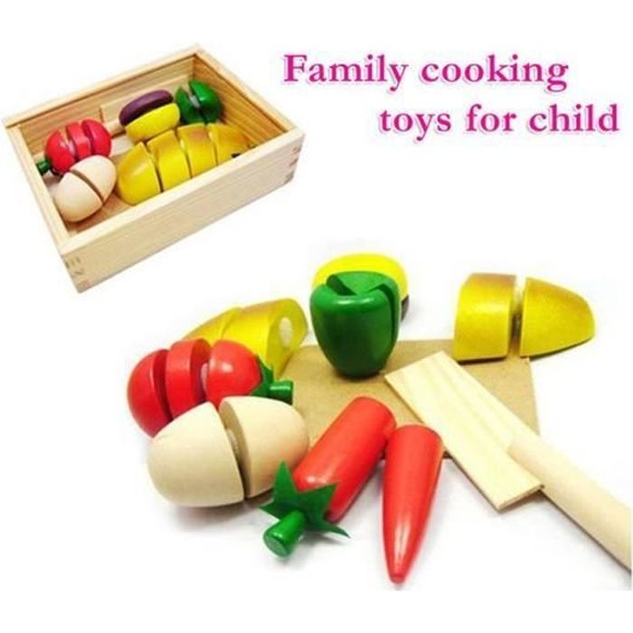 EXBON® Jouets Cuisine Fruits et Légumes en Bois Coupe Velcro Découpage Maison Jeu Jouets Éducatifs Cadeau pour Enfants
