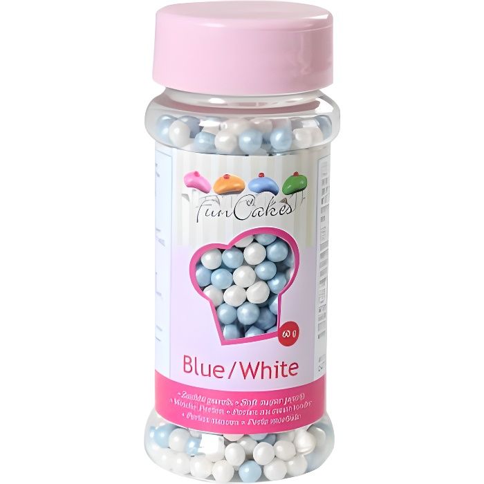 Funcakes - Perles de sucre bleu et blanc nacré - 80 gr
