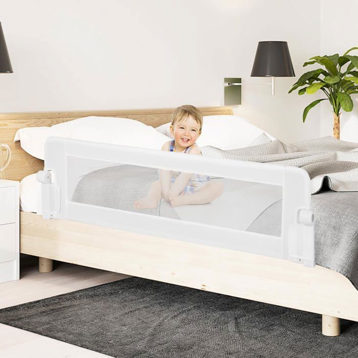 GOPLUS Barrière de Lit Pliable et Portable avec Mécanisme à Double Bouton pour Lit de Bébé,Lit d’Enfant et Lit d’Adulte150X42CMBlanc