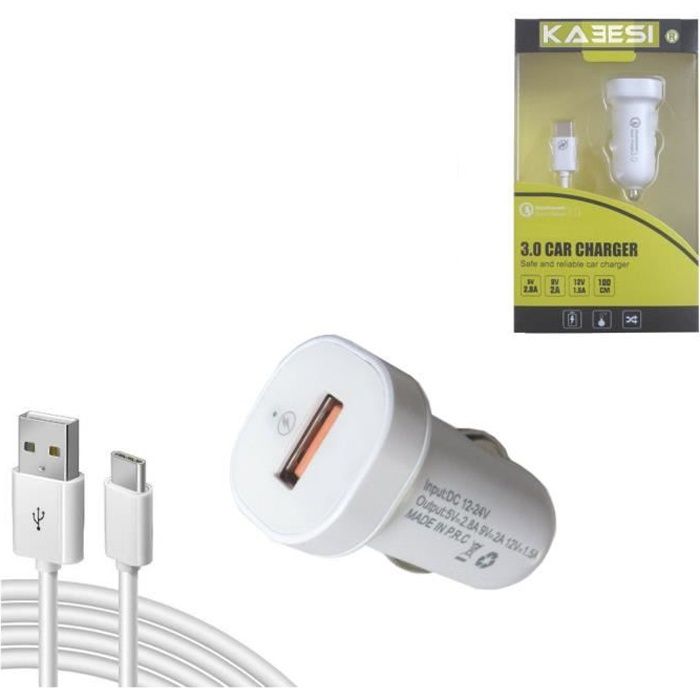 Chargeur Allume Cigare Charge Rapide Pour SAMSUNG GALAXY A50 S10 S10e S10+ S8 S8+ S9 CHARGE Rapide + Câble USB Type C -KAEESI®