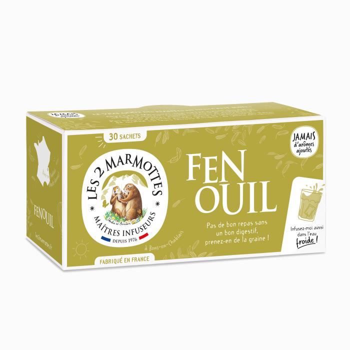 Les 2 Marmottes - Infusion Fenouil 30 sachets - Fenouil - Bien-être et digestionSans arômes ajoutés