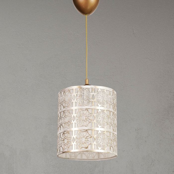 Suspension Rasvel D20cm Métal Motif Maroquin Blanc et Or