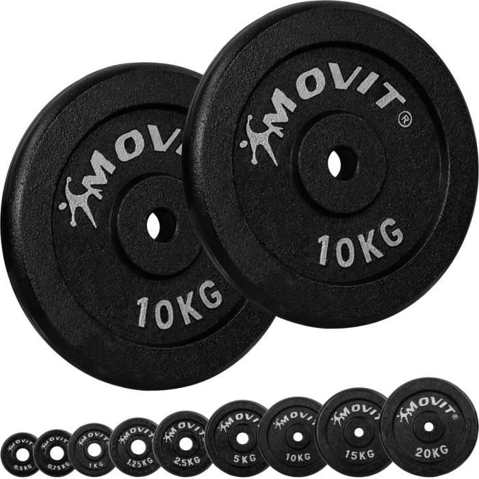 MOVIT® Lot de 2 disques en fonte de 10 kg - 20 KG - NOIR