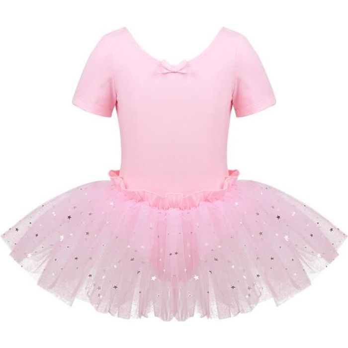 Tutu de Danse Enfant Fille Justaucorps Danse Classique Paillette Costume Spectacle 4-10 Ans Rose