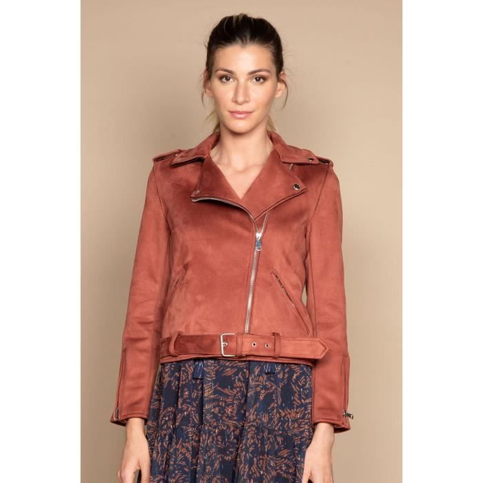 DEELUXE Perfecto court en suédine ALBANE Dark Cognac