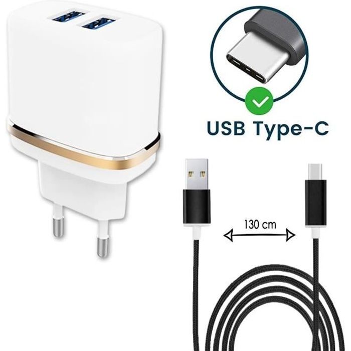 Pack Câble Type C pour Doogee S96 Pro Chargeur ultra-puissant et rapide 2X USB 5V - 2,1A - NOIR