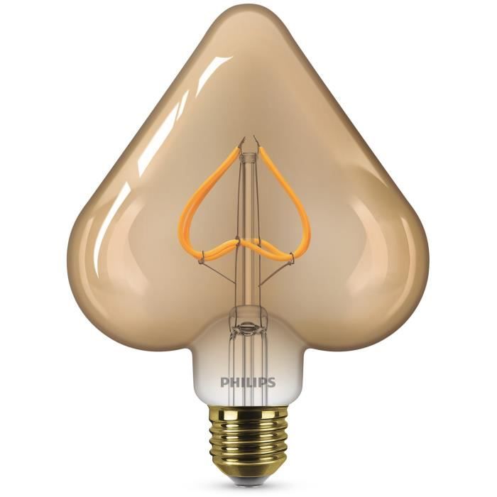 Ampoule LED cœur PHILIPS 2000k - Non dimmuable - E27 - 12W - Gold