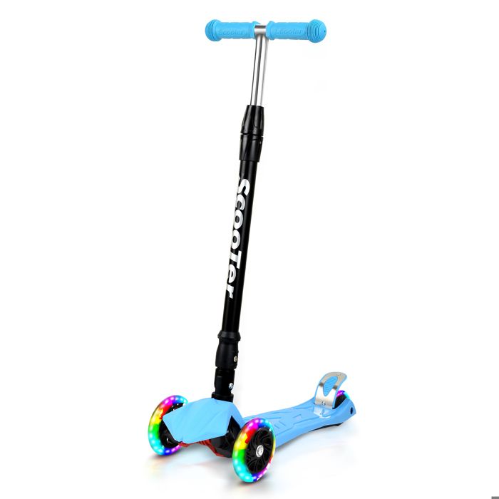 Trottinette Enfant Pliable SUOTU 2 Roues Lumineuses 14.5cm - Guidon Réglable 75-85cm Charge 50kg 3-12 Ans Aluminium