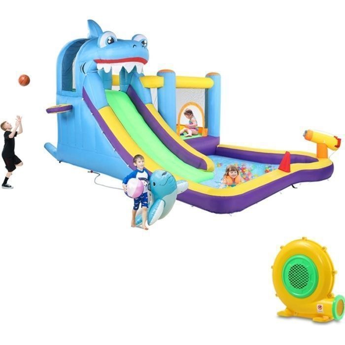 Aire de Jeux Gonflable -LALAHO-Château avec Souffleur PiscineTobogganpour Enfants 3-10 Ans Charge 135 KG 380 x 260 x 240 cm
