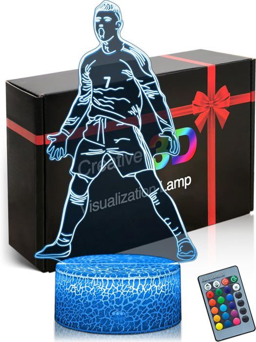 Lampe dambiance Football Illusion 3D LED Veilleuse Football Décoration Football Joueur Portugal No.7 Célébration Siuuuu Cadeaux