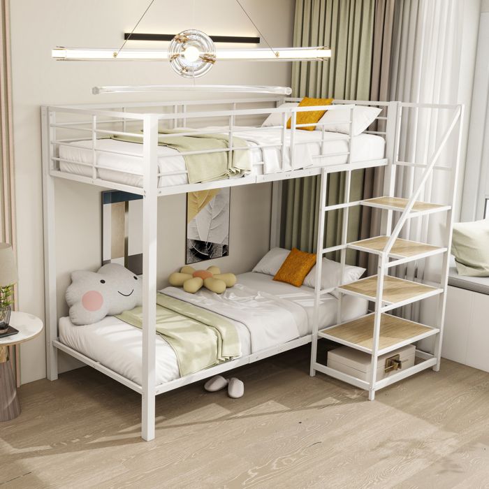 Lit Superpos En Fer 90x200 Escalier De Rangement Lit Double Cadre En Lit Superpos En Fer 90x200 Escalier De Rangement Lit Double Cadre En