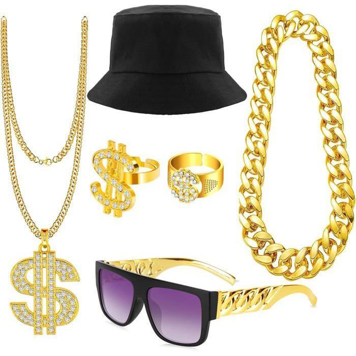 Kit Costume Hip Hop Funmo - Collier Dollar Et Lunettes Rappeur Années 80/90