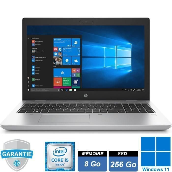 PC portable – HP – Probook 650 G4 – 156 FHD – i5-8250U – RAM 8 Go – SSD 256Go – DVD-RW – Win 11 Pro