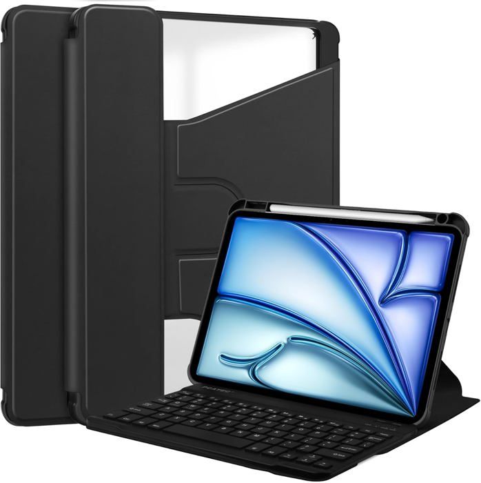 Étui Clavier Bluetooth Pour IPad Air 11 M3/M2 Et Air 5e/4e Gen - Cuir PU, Clavier Amovible, Porte-crayon, Protection Anti-choc - Blanc